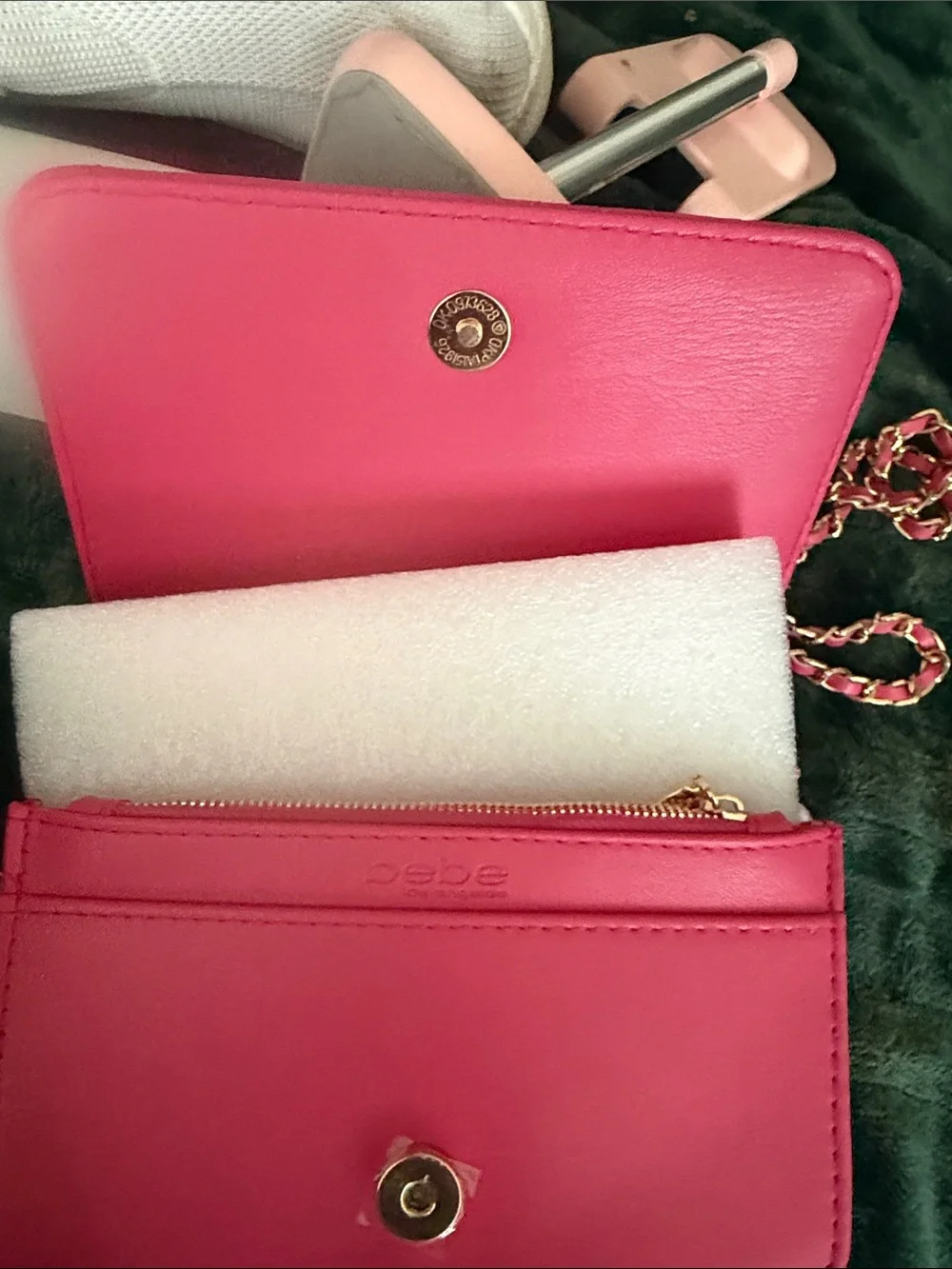 bebe Quilted Crossbody Bag in Hot Pink with Gold Chain